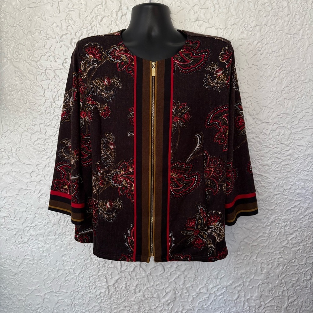 Bob Mackie Paisley Full Zip Jacket Size XL - Picture 2 of 7